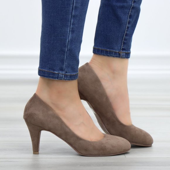 taupe low heels